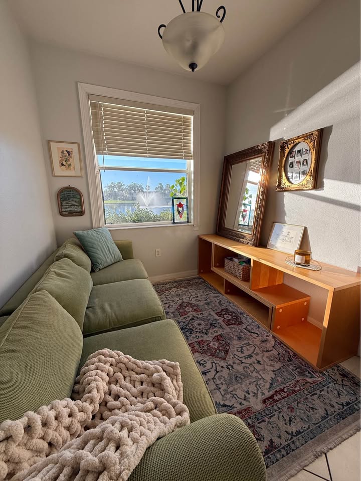 Reading nook with lake view