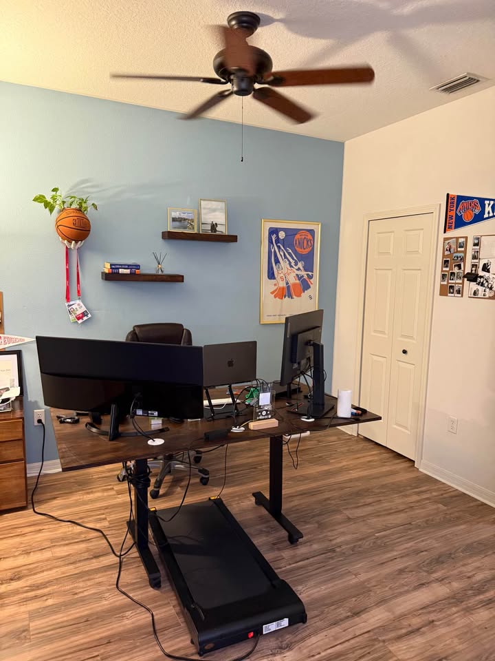 Home office with built-in workspace